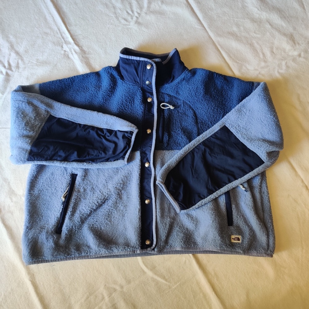 VTG The North Face Cragmont Fleece Snap Jacket Womens Size XXL, Blue Color Block
